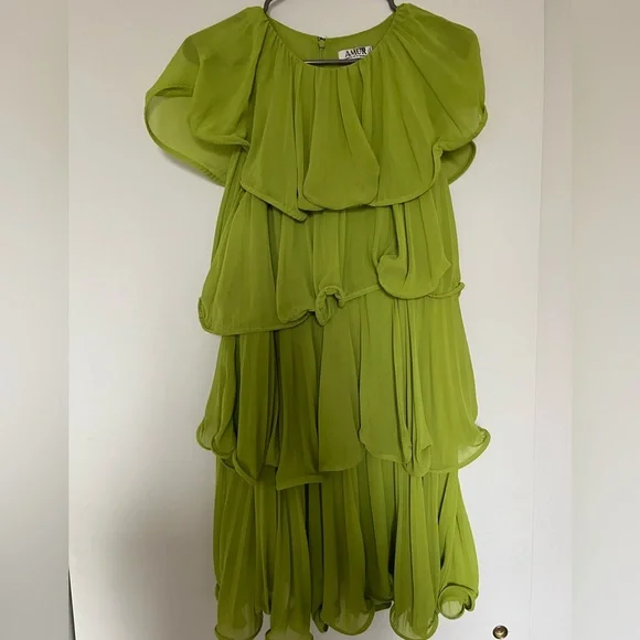 AMUR Lime Green Tiered Ruffle Mini Dress - Picture 3 of 4